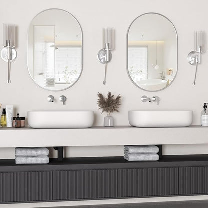 Oval Bathroom Mirror Wall Vanity Oval Mirrors, 2 Pieces 20"x30" Silver Bathroom Mirrors for Over Sink Pill Mirrors Capsule Wall Mounted Mirror, Modern Mirror with Metal Frame for Wall Decor