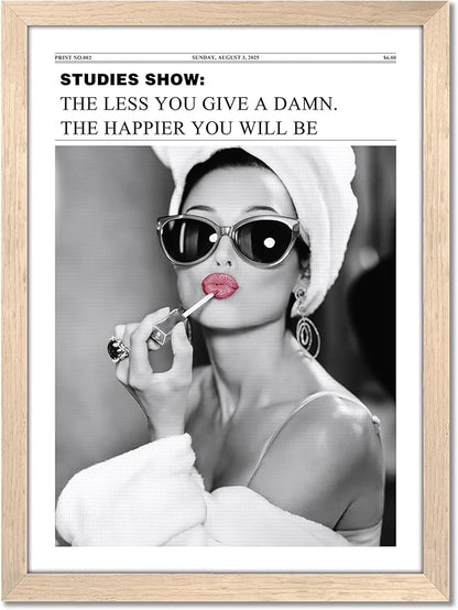 Vintage Black and White Trendy Newspaper Wall Art, Positive Headline Canvas Bedroom Wall Decor, Bathroom Poster Print Picture, Girly Apartment Dorm Room Decor Painting16x24 inch Light Wood Framed
