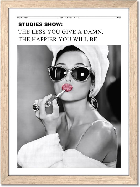Vintage Black and White Trendy Newspaper Wall Art, Positive Headline Canvas Bedroom Wall Decor, Bathroom Poster Print Picture, Girly Apartment Dorm Room Decor Painting16x24 inch Light Wood Framed