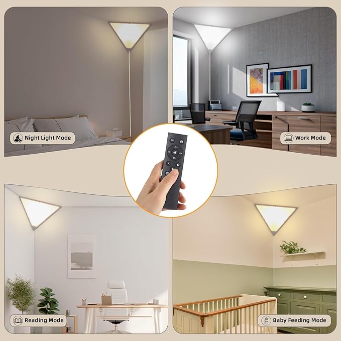 2 Pack Corner Light with 9W LED Bulb and Remote, 3 Color Temperature Corner Lamp, Dimmable Plug in Pendant Light with Acrylic Shade, Plug in Ceiling Light for Living Room, Bedroom