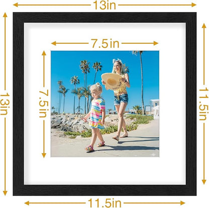 Vittanly 12x12 Picture Frames Set of 9, Display 8x8 Pictures with Mat or 12x12 without Mat, Photo Frames for Wall Mount, Engineered Wood, Black&Brown&Dark Grey