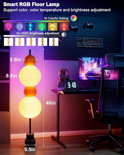 Lightdot RGB& 3000K Floor Lamp with Touch Control, Dimmable Colors Temperature, Globe Modern Floor Lamp with Smart Bulb Included, Yellow Standing Lamps for Living Room/Sofa Beside/Corner Decor