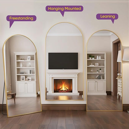 Full Length Mirror, 76"x44" Arched Floor Mirror Freestanding, Floor Standing Full Body Mirror with Stand for Bedroom, Hanging Mounted for Living Room Cloakroom, Gold