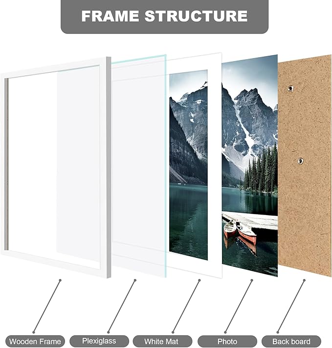 Hongkee 13x19 Picture Frame Set of 3 - Display 11x17 Photo with Mat or 13 x 19 Poster without Mat, Wall Mounting Horizontal and Vertical, White