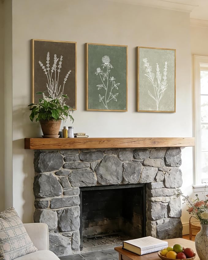 Drsoum Vintage Boho Flower Wall Art Framed Retro Botanical Floral Wall Prints Wildflower Neutral Rustic Bohemain Artwork Bedroom Ready to Hang 16x24in Natural Framed