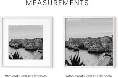 HAUS AND HUES White Oak Wood 16x16 Picture Frames - Set of 25, Square Frames with Mat, Premium White Frames for Wall Decor (16x16 in, White, Set of 25)