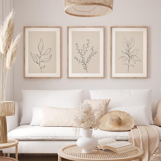 Joocrise Botanical Wall Art Decor Set of 3 Neutral Wall Decor Boho Beige Canvas Wall Art Botanical Minimalist Pictures Botanical Neutral Prints Beige Boho Artwork for Room Bedroom 16x24 Inch Unframed
