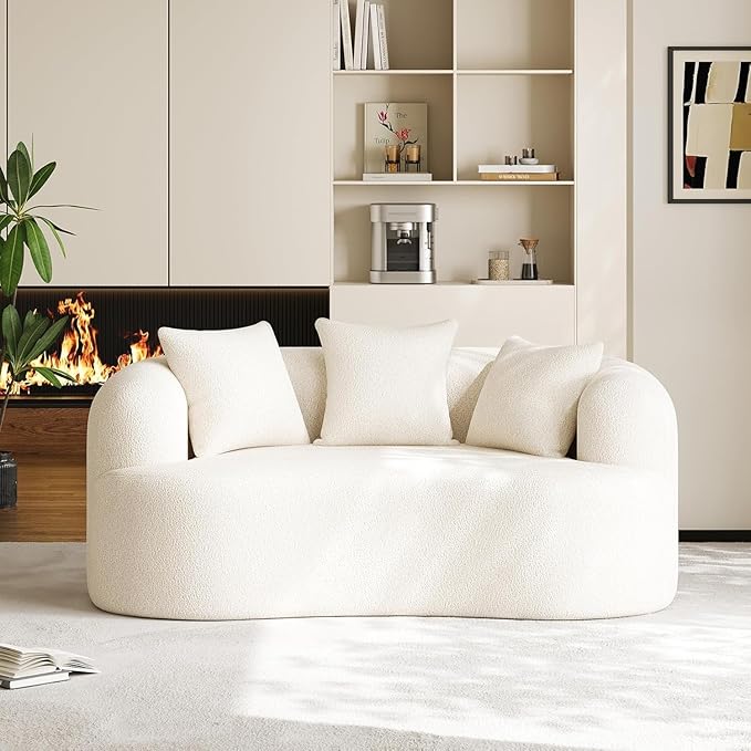 DAMAIFROM 68.5" Loveseat Sofa for Living Room, Modern Luxury Plush Chenille Extra Deep Seat Curved Cloud Floor Couch with 3 Throw Pillows for Small Spaces, No Assembly Needed, Cream White