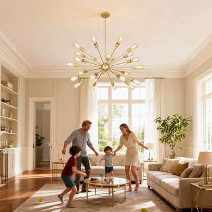 Large Gold Chandeliers for Dining Room Light Fixture | 43 Inch 24 Light Modern Chandeliers Over Table | Vintage Industrial Hanging Lighting for Living Dining Room, Kitchen Island, Entryway, Foyer
