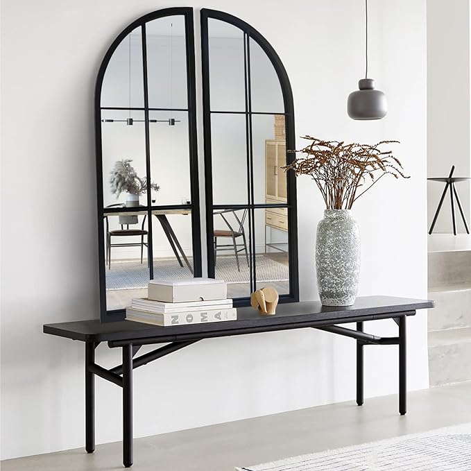 OUSHUAI Black Arched Mirror Set of 2,Window Pane Mirror for Wall Decor,Farmhouse Wall Mounted Mirrors for Entryway,Hallway,Living Room,Fireplace.2-Pack 38"X13.4"