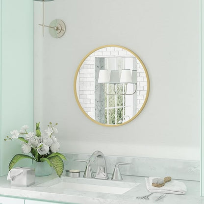 Gold Circle Wall Mirror 24 Inch Round Wall Mirror for Entryways, Washrooms, Living Rooms and More (Gold, 24")