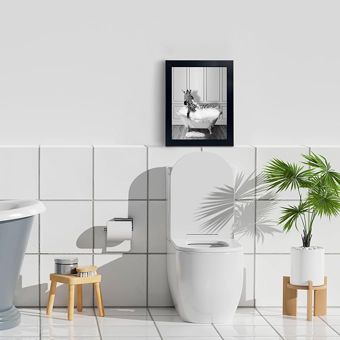 calmart Funny Decor Wall Art - Zebra Pictures, Sign,s Funny Animal Canvas Painting, Framed Artwork for Toilet