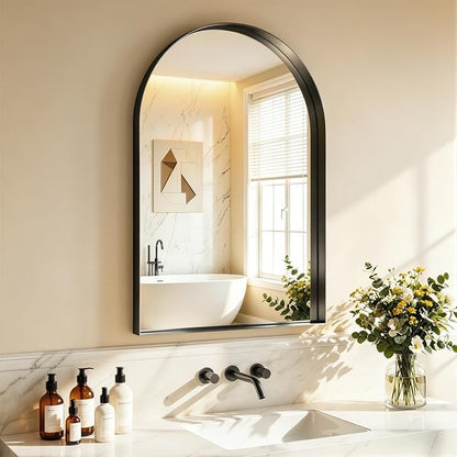 Arched Bathroom Mirror, 30" L×40" W Black Arched Mirrors for Bathroom Sink, Rustproof Black Dark Frame Mirror for Wall, Tempered Glass for Vanity,Living Room,Restroom,Entryway