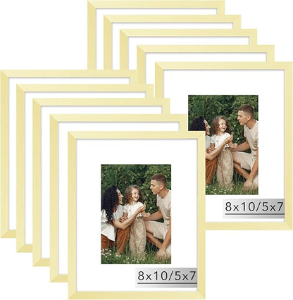 JCJMY 10 Packs 8x10 Picture Frame, Display 5x7 with Mat or 8x10 Without Mat, Gallery Wall Frame Set, 8 by 10 Frames Bulk Set of 10 Collage Wall Decor Photo Frames Set for Wall and Tabletop, Gold