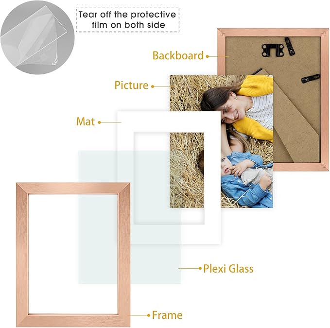 Golden State Art, 6x8 Picture Frame Set of 3 - Matted to 4x6 Photo - Engineered Wood Gallery Frame Set - Wall Mounting or Tabletop Display (Rose Gold,3 Pack)