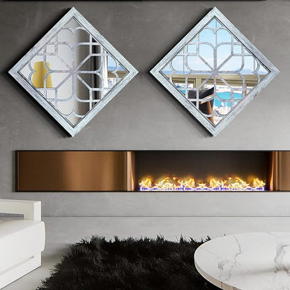 Wocred 2 PCS Square Wall Mirror,Gorgeous Rustic Farmhouse Accent Mirror,Rustic White Color Entry Mirror for Bathroom Renovation,Bedrooms,Living Rooms and More （20”）
