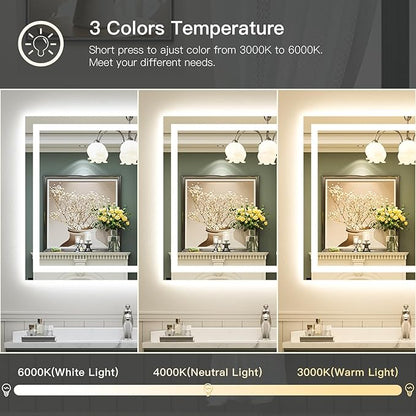 Briivue 48x40 Inch LED Bathroom Mirror with Lights, Backlit & Front Lit, Anti-Fog Lighted Bathroom Vanity Mirror for Wall, Memory Function, Dimmable, HD Tempered Glass, Shatter-Proof