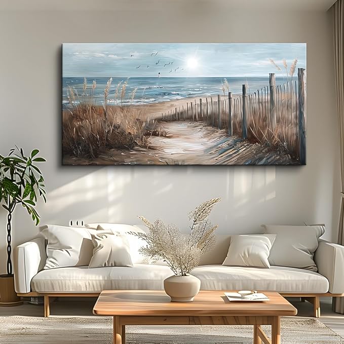 KELIYUAN Canvas Wall Art For Living Room Large Wall Decor For Bedroom Ocean Sand Dunes Grass Landscape Paintings Office Wall Prints Pictures Artwork Ready To Hang Hotel Room Home Decoration 24"x48"