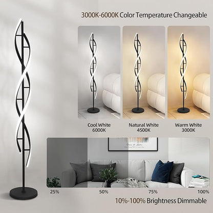 ADISUN 40W LED Floor Lamp Remote Control Dimmable Spiral Floor Lamp Indoor Tall Lamp Floor Lamps for Living Rooms Family Rooms Bedrooms Offices Lighting (Black)
