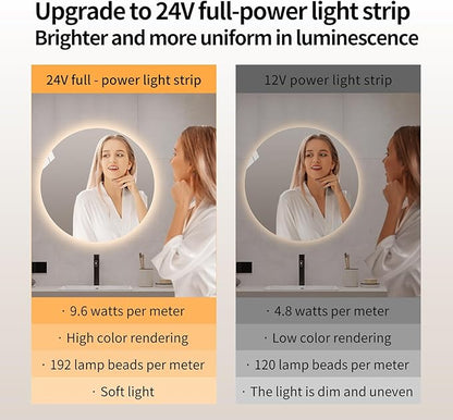 LAIYA 36 Inch Round LED Bathroom Mirror with Lights, Gold Aluminum Frame, Anti-Fog Dimmable Backlit Vanity Mirror, 3 Color Temperature, Memory Function, Wall Mounted Lighted Bathroom Mirror