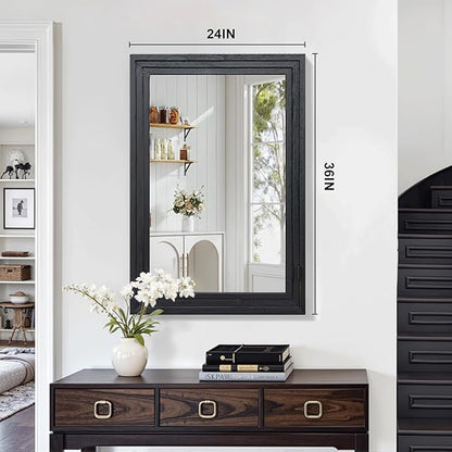 Wood Framed Mirrors for Wall, Black Bathroom Vanity Mirror for Over Sink 24 x 36, Vintage Wall Mirror for Bathroom Sink Hallway Entryway Bedroom Living Room Farmhouse Boho Style