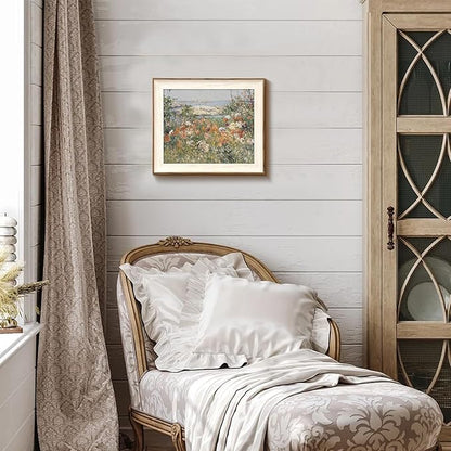 Framed Canvas Wall Art for Bedroom Decor, Vintage Wall Art Wildflowers Seascape Landscape Oil Painting Bathroom Wall Decor, French Country Vintage Art Prints for Wall Decor, Vintage Home Decor for Living Room Bedroom Kitchen - 10x12 inches