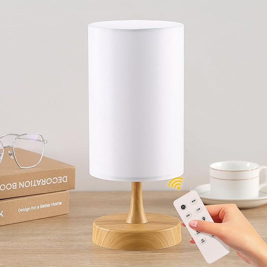 Caromolly Light Therapy Lamp, 10000 Lux Light with Remote Control, 3 Color Temperature & 4 Brightness Level & Timer, Daylight Lamp for Home, Office, Decoration(Wood Base White Shade)