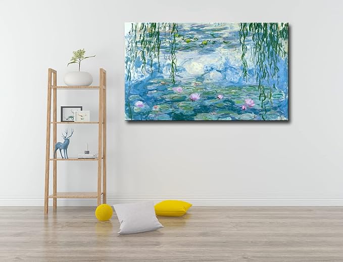 Claude Monet Canvas Wall Art - Water Lilies Classic Artwork Picture Print with Framed Painting for Home Office Wall Decor-16" x24"