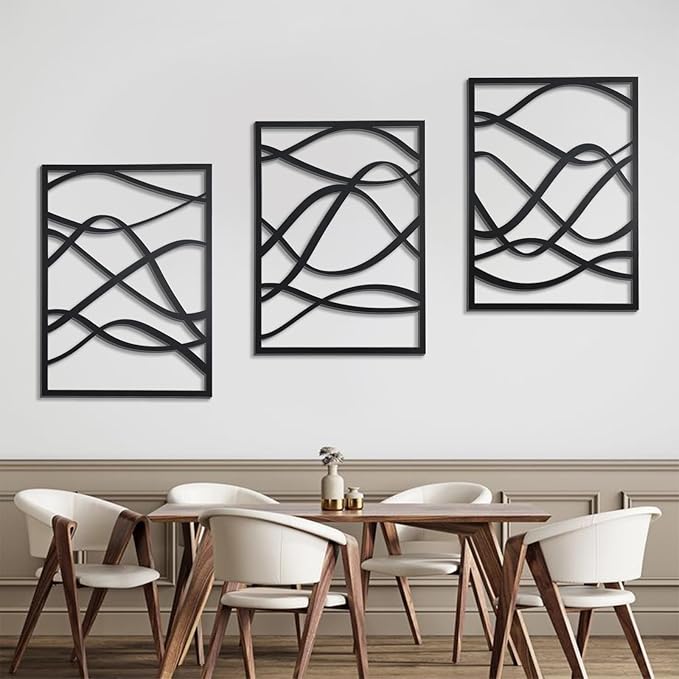 Zzbakress 3 Pcs Black Wooden Wall Decor Abstract Wall Art Decor Fine Curve Decoration Minimalist Wooden Single Line Decoration Wall Art for Living Room Bedroom Bathroom (Retro)
