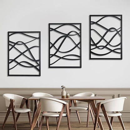 Zzbakress 3 Pcs Black Wooden Wall Decor Abstract Wall Art Decor Fine Curve Decoration Minimalist Wooden Single Line Decoration Wall Art for Living Room Bedroom Bathroom (Retro)