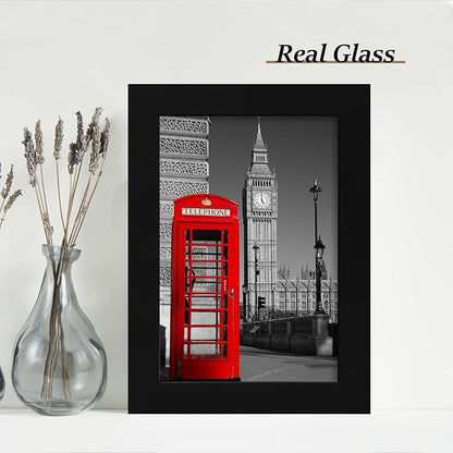 iRahmen 6x9 Picture Frame Set of 2 with HD Glass, Black Wood Photo Frames for Horizontal or Vertical Tabletop and Wall Mounting