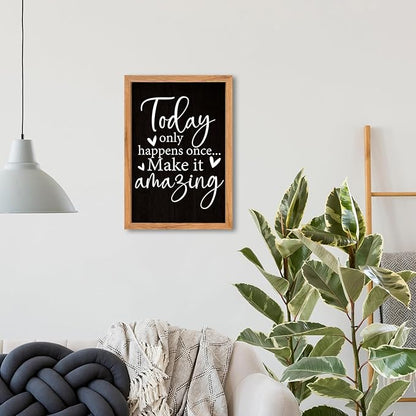 AuraPeak Today Only Happens Once Make It Amazing Inspirationa Quotes Office Wall Decor, Motivational Sayings Frame Rustic Home Living Room Laundry Room Wall Art Hanging (Wood Black 16"×10")