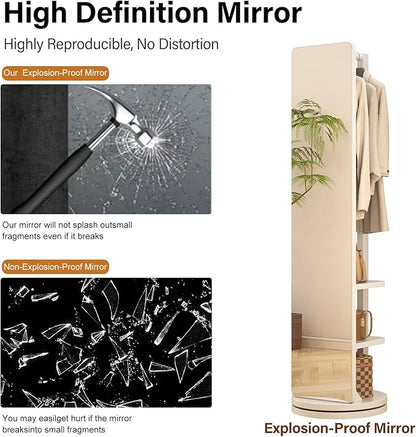 WoodsWhisper Full Length Mirror Coat Rack Solid Wood Floor Mirror 66"x12" Full Length Mirror with Stand Long Mirrors for Bedroom,Living Room (White, 70" L x 16" W)