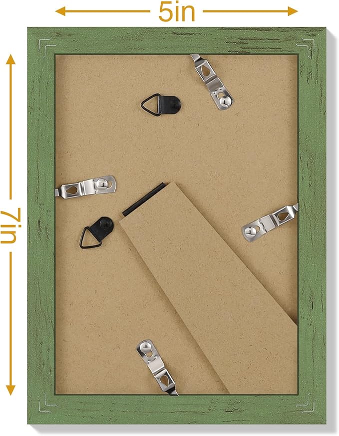 Vittanly 5x7 Picture Frames Set of 9, Display 4x6 Pictures with Mat or 5x7 without Mat, Photo Frames for Wall or Tabletop with Plexiglass, Engineered Wood, Rustic Green