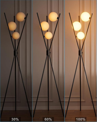 Lightdot 60IN Dimmable Black Tripod Floor Lamp Mid Century Standing Lamps with 3Pcs 3000K Bulbs Included Eye Care&Stable Base Modern Tall Lamp for Living Room/Sofa Beside/Corner Decor
