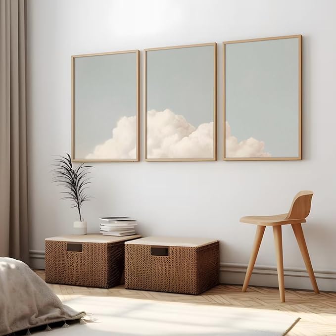 Pennclys Clouds Wall Art Decor Over The Bed Sky Canvas Wall Art Abstract Minimalist Clouds Prints Painting Blue Sky Wall Decor Pictures for Living Room Bedroom 16x24 Inch Unframed Set of 3