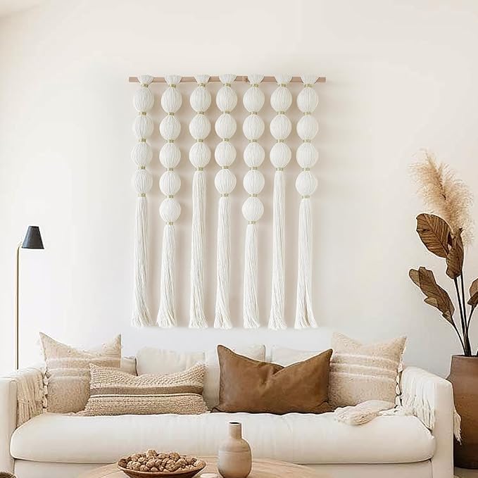 IOWER Macrame Wall Hanging Boho Wall Decor Ball Tassels Handmade Boho Woven Wall Decor for Living Room Bedroom Background 27" W x 39" L