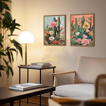 Framed Mexican Cactus Canvas Wall Art Set of 2, Vintage Desert Floral Wall Decor Paintings, Southwestern Boho Botanical Pictures Prints Aesthetic Home Decor for Living Room Bedroom Bathroom 16x24 inch