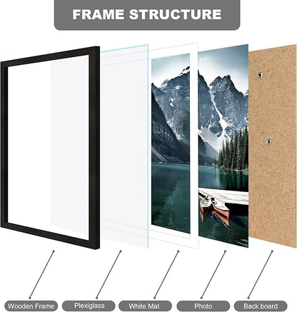 Hongkee 12x18 Frame Set of 3 - Display 11x17 Photo with Mat or 12 x 18 Poster without Mat, Wall Mounting Horizontal and Vertical, Black