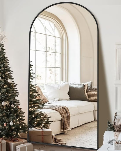 78"×38" Arched Full Length Floor Mirror, Standing Mirror with Aluminum Frame, Large Body Mirror of Free Standing/Wall Mount/Leaning for Bedroom, Living Room, Dressing Room, Black