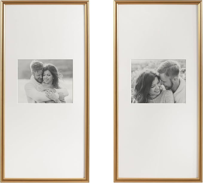 Kate and Laurel Adlynn Rectangular Panel Picture Frame Set of 2, 14 x 30 matted to 8 x 10, Gold, Modern Two-Piece Photo Frame Set for Gallery Wall Decor in Living Room Wall Display