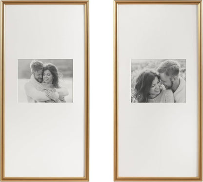 Kate and Laurel Adlynn Rectangular Panel Picture Frame Set of 2, 14 x 30 matted to 8 x 10, Gold, Modern Two-Piece Photo Frame Set for Gallery Wall Decor in Living Room Wall Display