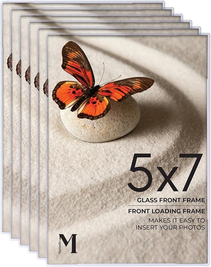 Mantello Clear Acrylic Frame - 5x7 Acrylic Picture Frames, Set of 6 - Modern, Minimalist Front-Loading Photo Frame - Wall Mount or Desktop Stand - for Home, Office, or Business Display, 6-Pack