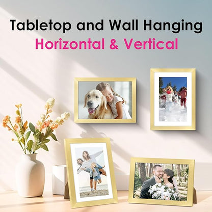 FIXSMITH 5x7 Picture Frame Set of 2, Gold Picture Frames Collage for Tabletop or Wall Display, Photo Frame with HD Plexiglass, Display Pictures 4x6 with Mat or 5x7 Without Mat