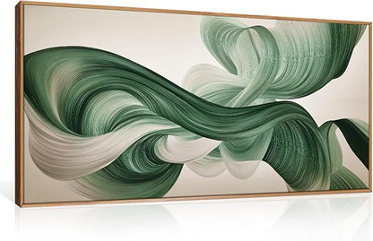 KAIRNE Green Abstract Framed Canvas Wall Art Set,Minimalist Green Lines Wall Decor,Modern Flowing Texture Art Prints,Neutral Smokes Waves Artwork for Living Room,Bedroom,Farmhouse,Office-40 x20 x1