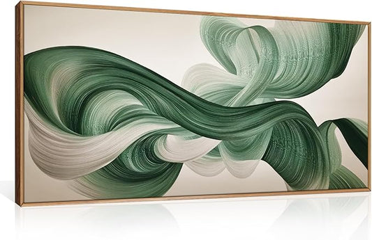 KAIRNE Green Abstract Framed Canvas Wall Art Set,Minimalist Green Lines Wall Decor,Modern Flowing Texture Art Prints,Neutral Smokes Waves Artwork for Living Room,Bedroom,Farmhouse,Office-40 x20 x1