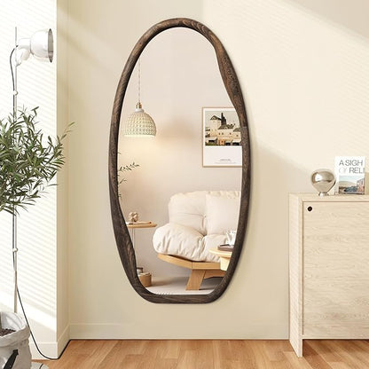 JJUUYOU Irregular Wall Mirror Asymmetrical Bathroom Mirrors for Wall 40"X20" Large Wood Framed Hanging Mirror for Living Room Bathroom Entryway Bedroom Horizontal or Vertical Dark Brown