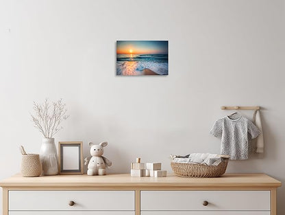 TutuBeer 1 Panel Beach Pictures Wall Art Blue Sea White Beach at Sunrise Pictures Print on Canvas Sea Wall Decor Seascape Paintings for Home Decor Stretched and Framed Easy to Hang 24x36 inch