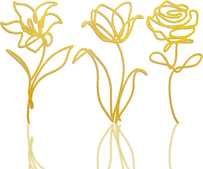 Oubasa 3 Pieces Metal Flowers Wall Arts Decor, Rustic Farmhouse Metal Wall Ornament Art Gold Minimalist Floral Decor for Bathroom Kitchen Bedroom Living Room, 6x10 Inches - Housewarming Gifts