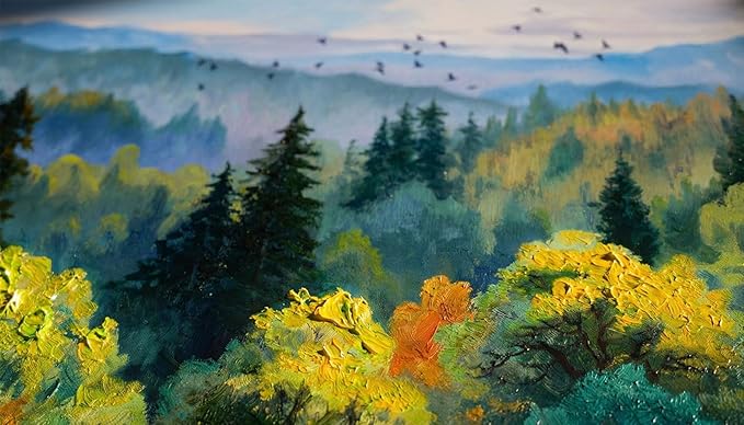 Ardemy Forest Landscape Canvas Painting 40"x20" - Nature Wall Art Picture of Mountain Textured Green Tranquil Artwork Framed Large for Living Room Bedroom Dining Room Home Office Wall Decor